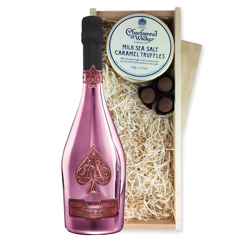 Armand de Brignac Brut Rose NV 75cl And Milk Sea Salt Charbonnel Chocolates Box